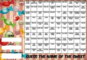 A3 GUESS THE NAME OF SWEET SCRATCHCARD Fundraising 100 Players Charity Game Xmas - Picture 1 of 1