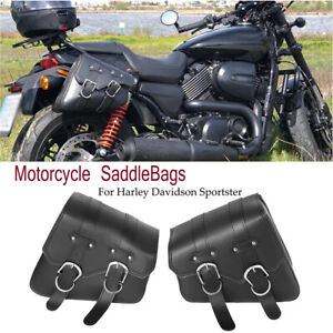 Motorcycle Black PU Side Saddle Bags For Harley Davidson Sportster XL883 1200