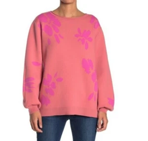 14th & Union NWT Size LP Petite Floral Jacquard Knit Sweater Pink - Picture 1 of 4