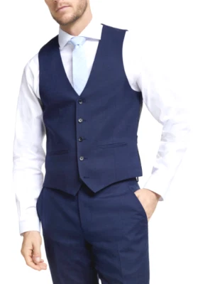 John Lewis Mens Birdseye Wool Waistcoat , Blue Size 40 Chest Reg Length - Image 1 of 4