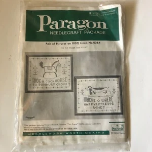 Paragon Needlecraft Package Kit Pair Of Pictures Dog Horse 100% Linen Vintage - Picture 1 of 7