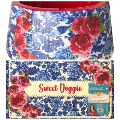 Pioneer Woman Matching Sweet Doggie Feeding Mat and Small Melamine Pet Bowl - Image 1 of 4
