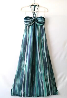 Maxi Vestido LC Lauren Conrad Para Mujer Rayas Pintuck Plisados Halter Correa Talla 4 Foto 1 de 4