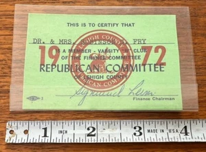 Vintage 1972 Membership Card Varsity “R” Republican Committee Lehigh County - Picture 1 of 2