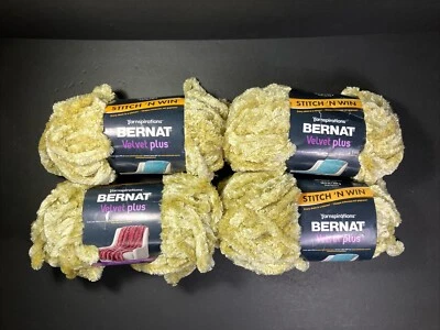 Lot Of 4 Yarnspirations BERNAT Velvet Plus Yarn HARVEST GREEN-78 Yards/10.5oz - Image 1 of 4