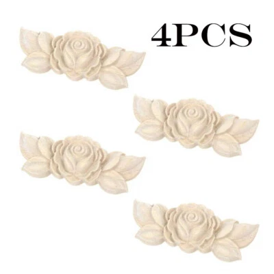 Estatuilla calcomanía con apliques de flores talladas en madera decoración sin pintar 4 piezas Foto 1 de 4