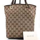 GUCCI GG Tote Bag Hand bag Shoulder Bag Leather Canvas Beige Brown Authentic
