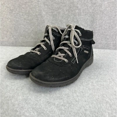 女式 Josef Seibel 麂皮绒黑色休闲系带踝靴 39 码 US 8 — 第 1/4 张图片