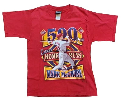 Camiseta roja de jugador profesional vintage para niños Mark Mcgwire carrera en casa talla 14/16 Foto 1 de 4