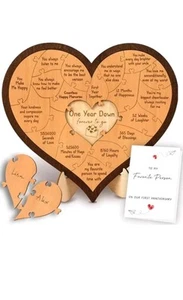 1 Year Anniversary Wood Gifts for Him Boyfriend/Husband - Heart Puzzle - Picture 1 of 6