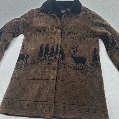 Outbrook Cottage Cabin Core Womens M Forest Fleece Long Warm Cozy Sweater Jacket - Image 1 of 4