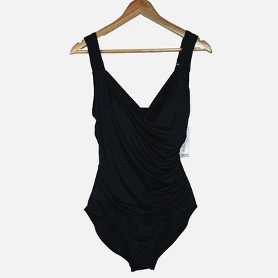 NWT Jantzen One Piece Swimsuit Womens 10 Surplice Tummy Control UPF 50 Black - Image 1 of 4