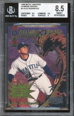 1998 Skybox Metal Universe ALEX RODRIGUEZ #4 Diamond Heroes BGS 8.5 Mariners - Image 1 of 2
