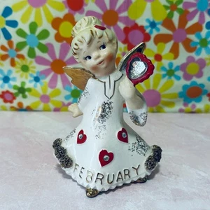 Vintage HTF Lefton Rhinestone February Birthday Angel Valentine, 1957/1987J - Picture 1 of 7