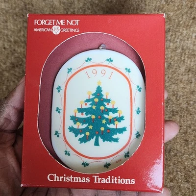 NIB VTG 1991 American Greetings Forget Me Not Christmas Ornament 1991 Ceramic - Image 1 of 3