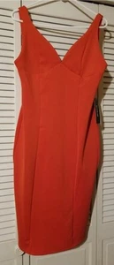 NWT Bebe Size Large Orange Red Sexy Bodycon Dress Sleeveless V-Neck Poly Spandex - Picture 1 of 10