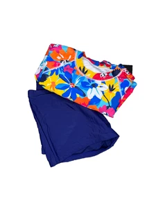 Daci Blumendruck Langarm Rash Guard Schwimmoberteil & blaue Badeshorts Set Größe M - Bild 1 von 10