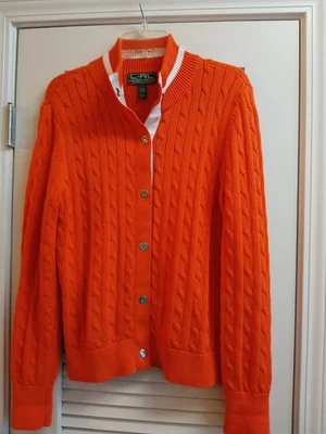 L-RL Polo Ralph Lauren Active Cable Tejido Cárdigan Suéter Mujer Grande Naranja Foto 1 de 4