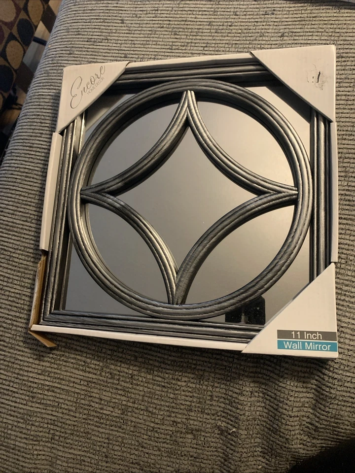 Round Wall Mirror  Gray/Silver Frame    By Encore 11 Inch - Image 1 of 3