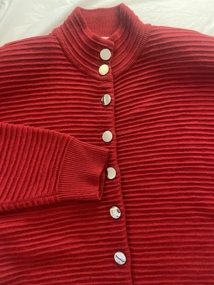 Jones New York Lamb Wool Blend Red Dress Sweater with Silver Buttons-Size L - Image 1 of 4