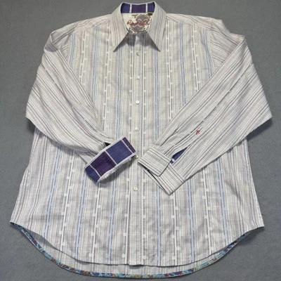 Robert Graham Shirt Adult 2XL Gray Blue Flip Cuff Geometric Long Sleeve Casual - Image 1 of 4