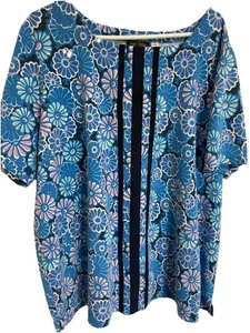 Bob Mackie Wearable Art Größe 3X Mode Tunika Oberteil Blumenmuster Blau Kurzarm - Bild 1 von 10