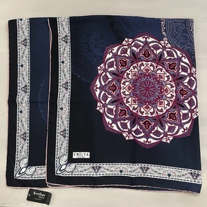 EMILYA Silk Scarf Geometric Floral Rolled Hem Navy Blue Purple NWT 40x41” - Picture 1 of 13
