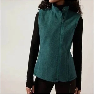 Athleta Stroll Fleece Moto Vest Borealis Green Running Hiking Athleisure Size L - Picture 1 of 12
