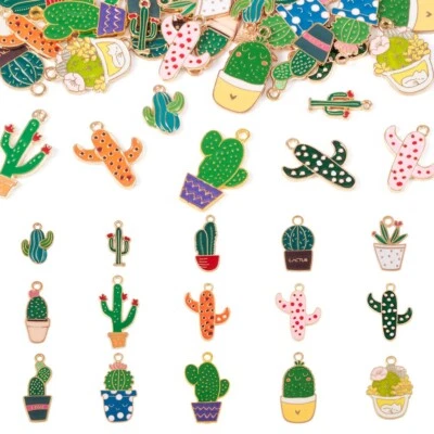 30Pcs 15 Styles Alloy Enamel Pendants Cactus Charms For Jewelry Making 16.5~29mm - Image 1 of 4