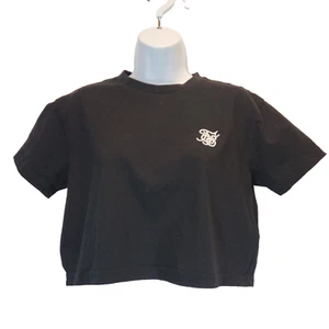 SikSilk Women`s Cropped Tee Size 8 Black Short Sleeve Embroidered Beach Dance - Picture 1 of 6