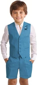 Boy Linen 2 Pieces Suit Set Vest Shorts Set Summer Suit Lightweight Kids Beach - Picture 1 of 39