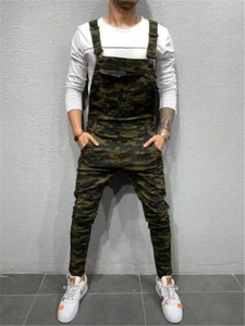 Mens Jumpsuits Slim Bib Pants Denim Overalls Suspender Trousers Skinny Jean - Picture 1 of 14