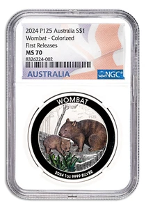 2024 Australia Wombat 1 oz Silver Colorized Coin NGC MS70 First Releases - Imagen 1 de 2