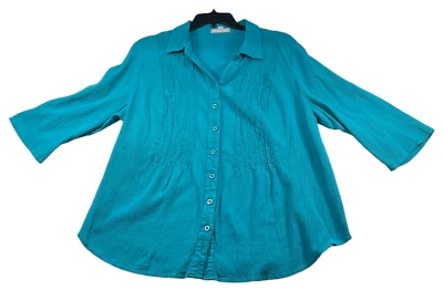 Blusa con botones Woman Within para mujer talla grande 24 azul negocios carrera cuello en V Foto 1 de 4