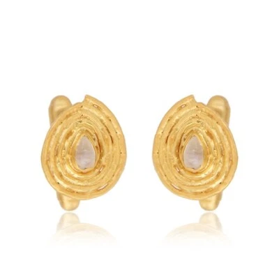 Handmade Spiral Men's Cufflink Yellow Gold With Round Moonstone Fashion Jewelry — 第 1/4 张图片