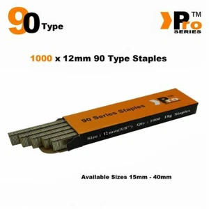 90 Type Staples: Size 12mm x 1000 (for Staplers Paslode, Dewalt, t2, Pro Series) - Picture 1 of 1