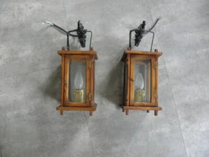 Retro Paar Applikationsleuchten LAMPE LATERNE Holzleuchte hausgemacht Stil Vintege - Bild 1 von 10