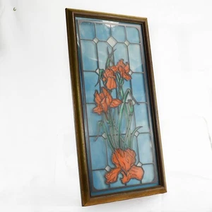 Iris Flower in Stained Glass in Frame Blue & Orange - Picture 1 of 9