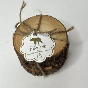 Meritage 4 Piece Natural Acacia Wood Bark Drink Coasters Handmade In Thailand - Imagen 1 de 5