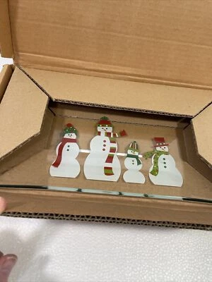 Plato rectangular muñeco de nieve chef mimado #2821 vidrio de 13,5" x 8"  Foto 1 de 4