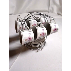 Lorren Home Trends Coffee Collection Mini Cup and Plate Set w/Rack - Foto 1 di 6