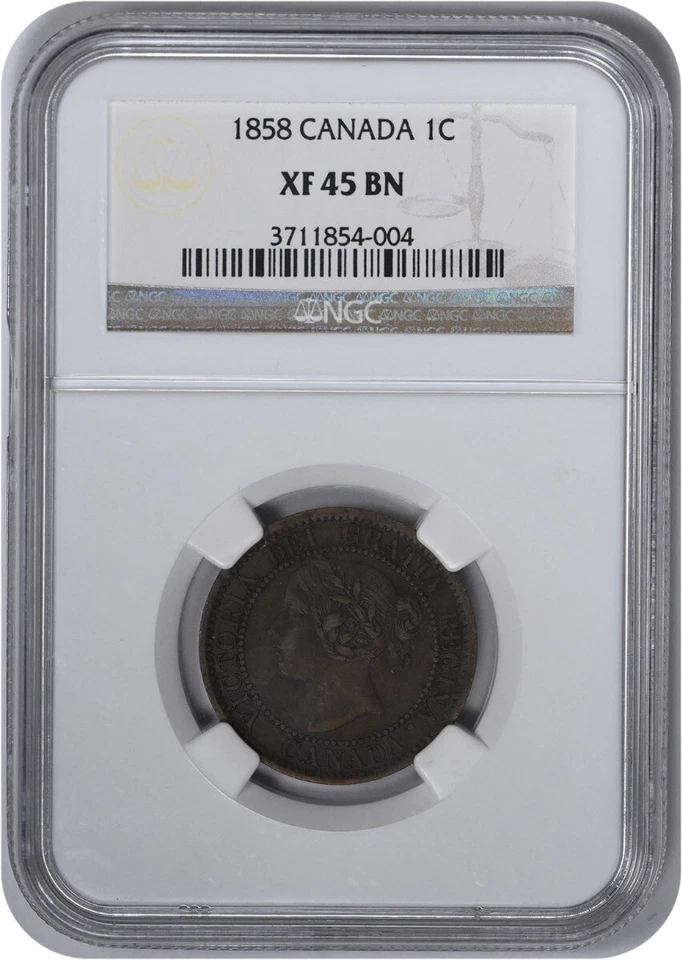 1858 Canada 1 Cent KM1 EF45BRN NGC - Image 1 of 2