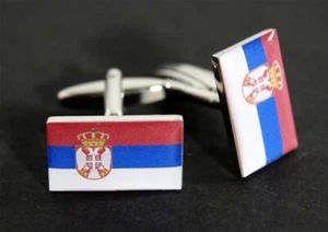 Manschettenknöpfe Flagge Serbien mit Wappen - 18 x 12 mm - Picture 1 of 1