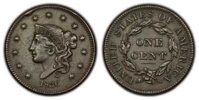 1836 1c Coronet Head Large Cent - Mint Error Rim Cud - AU - SKU-B2264 - Image 1 of 4