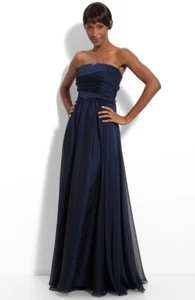 ML Monique Lhuillier Bridesmaids 161440 Womens Strapless Chiffon Gown Navy Sz. 2 - Picture 1 of 2
