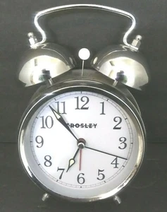 Crosley Alarm Clock Loud Double Bell Silver Traditional No Battery Cover Analog - Picture 1 of 4