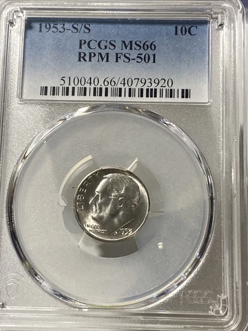 1953-S/S Roosevelt Dime RPM FS-501 MS66 PCGS Cover