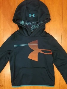 UNDER ARMOUR Cold Gear Hoodie, Youth XS, Blue with orange logo, pouch pocket - Picture 1 of 5