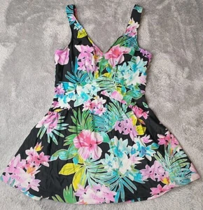 Rose Marie Reid One Piece Swimwear Swim dress Skirt Suit M Hawaiian Lined Cups  - Picture 1 of 14