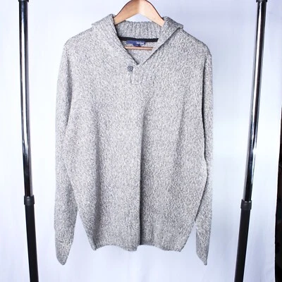 Basic Edition Mens Large Light Gray Marble Cowl Neck Knit Sweater Yellow Tag - Image 1 of 4